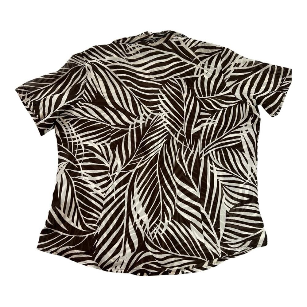 90s TANJAY Sheer Palm Print Button-Up Shirt | 6 | Brown White  | Retro Resort - Picture 5 of 10